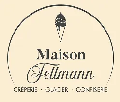 Logo de Maison Fellmann avec une illustration de cornet de glace et les mots Crêperie, Glacier, Confiserie.