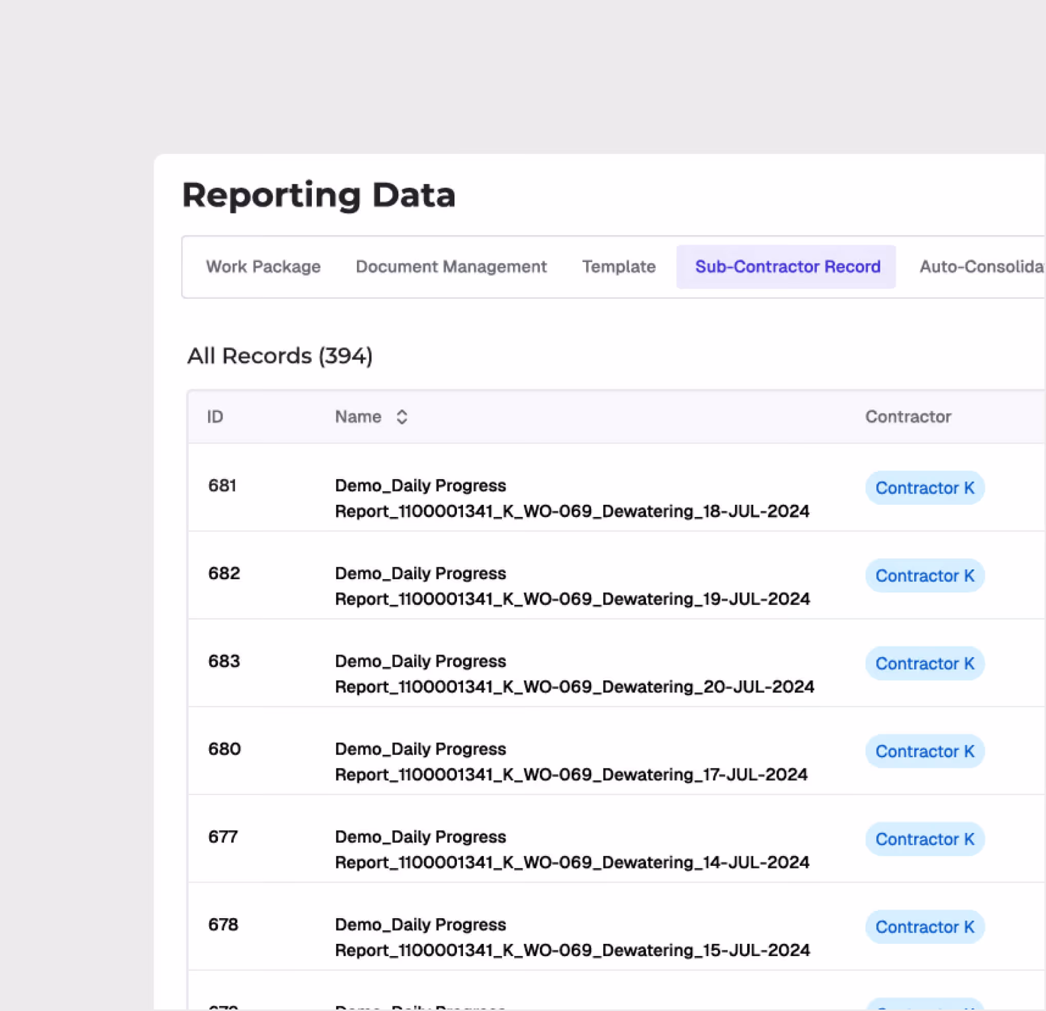 Sub-Contractor Record Management