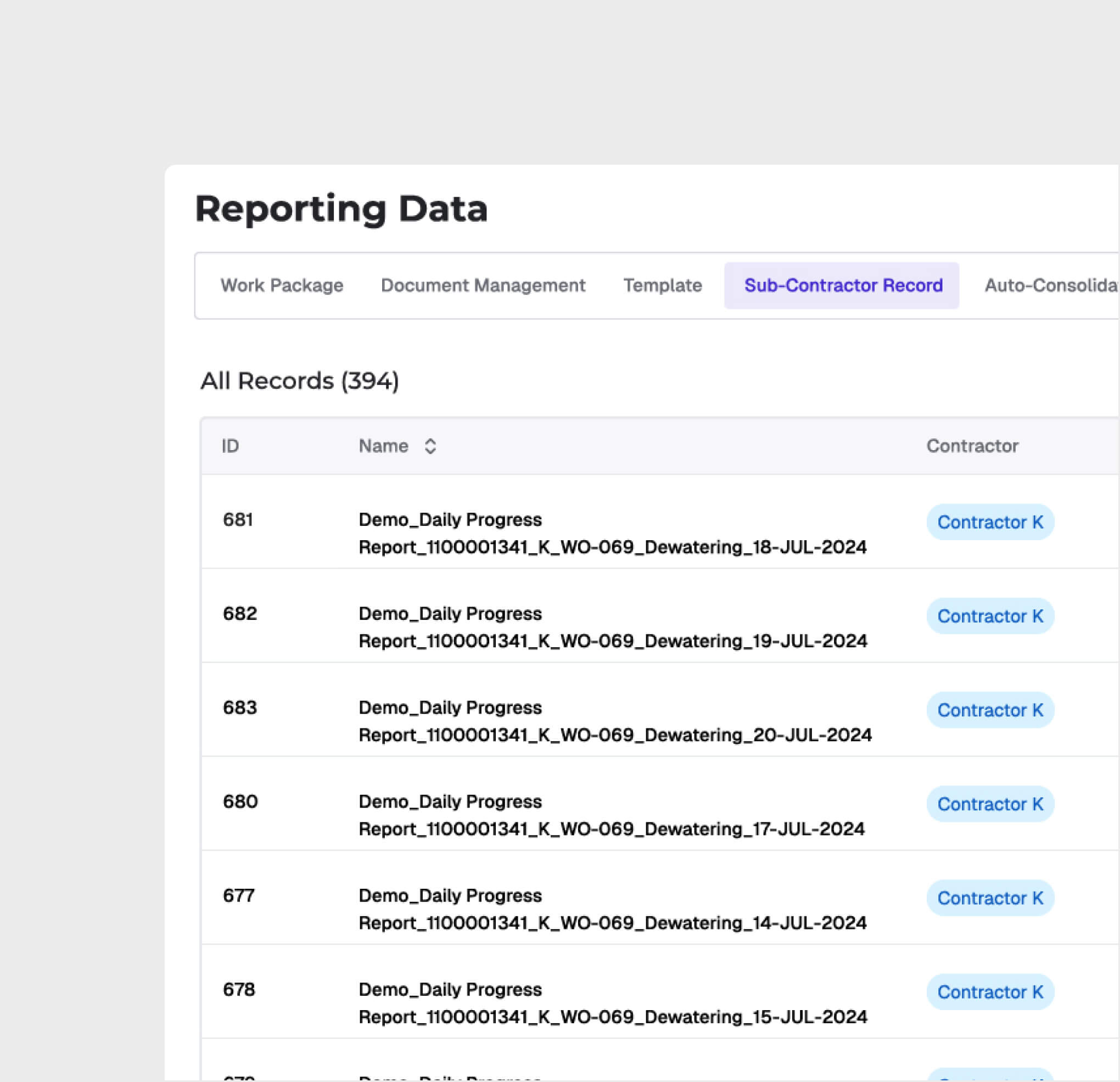 Sub-Contractor Record Management