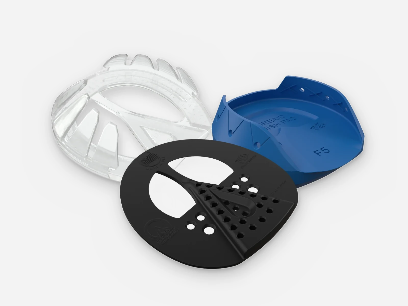 3D HoofCare EasyShoe insert, MoreAid Squish Pad and Universal Half Mesh pad side by side
