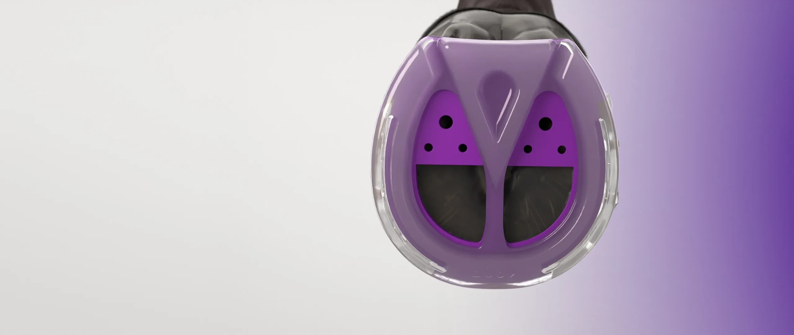 EasyShoe 3D with a purple spiral insert on a hoof, seen from below