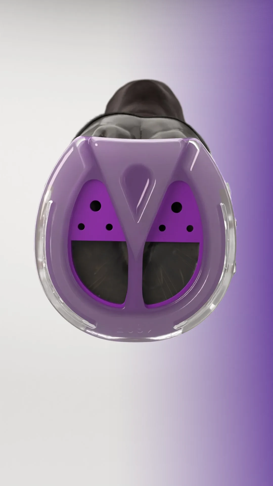 EasyShoe 3D with a purple spiral insert on a hoof, seen from below