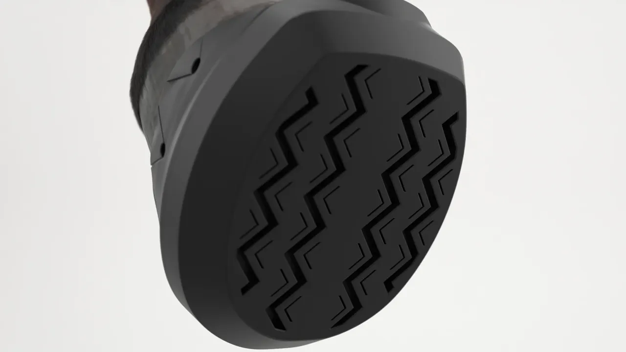 Squish Pad seated at the heel, rear three-quarter view