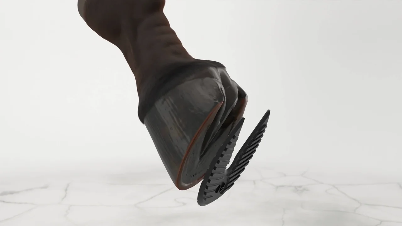 MoreAid Ground Pad lifting off a bare hoof