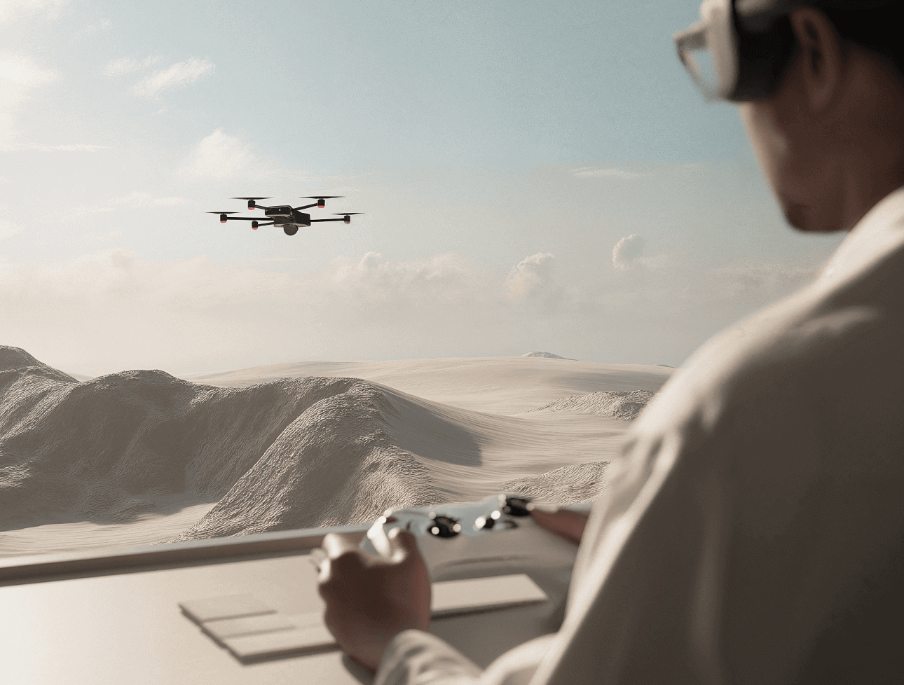 Drone Pilot In Desert - Neuralflow Webflow Template | BRIX Template