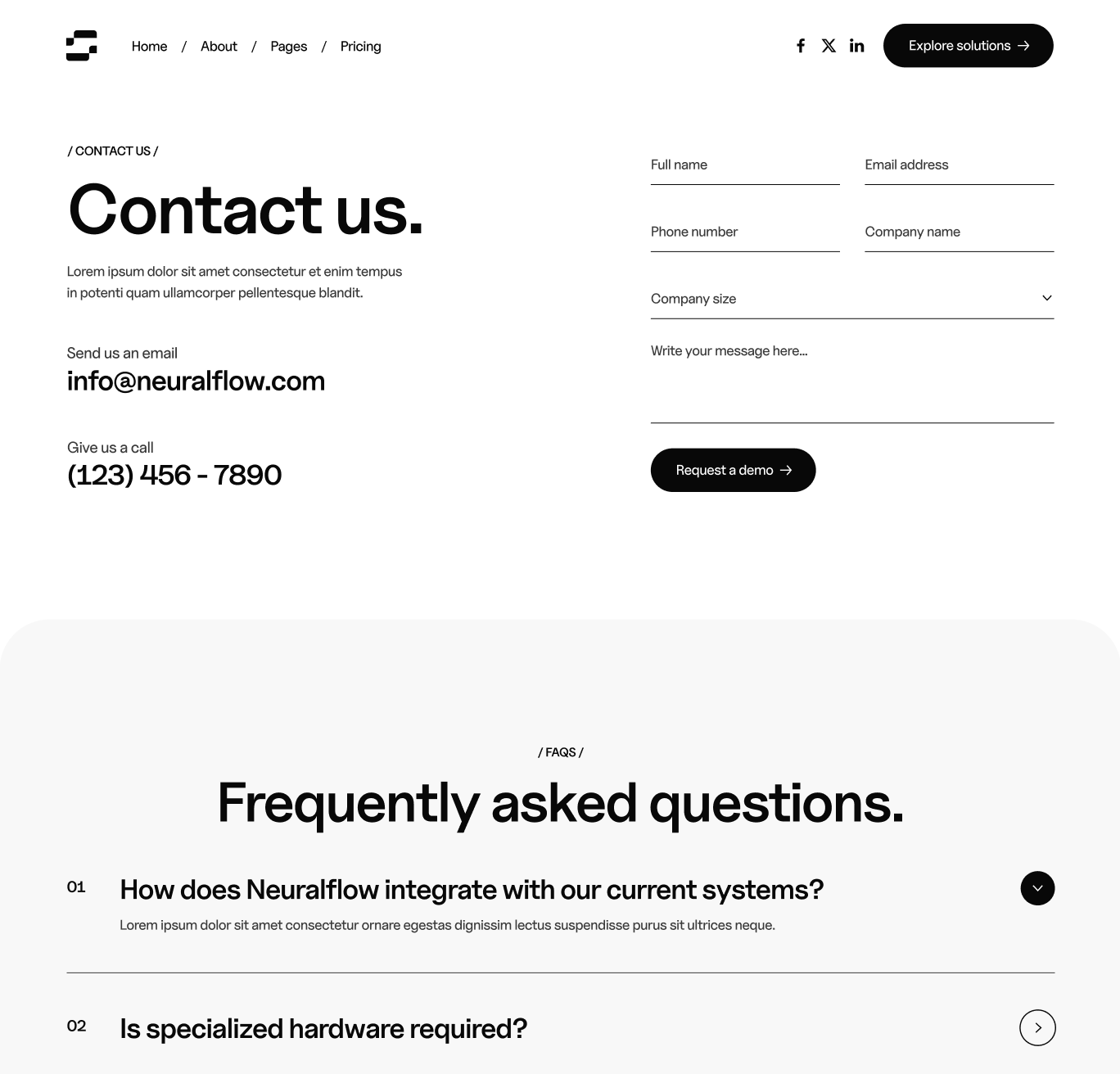 Neuralflow - Contact V1 Hero Page - AI Solutions Webflow Template | BRIX Template