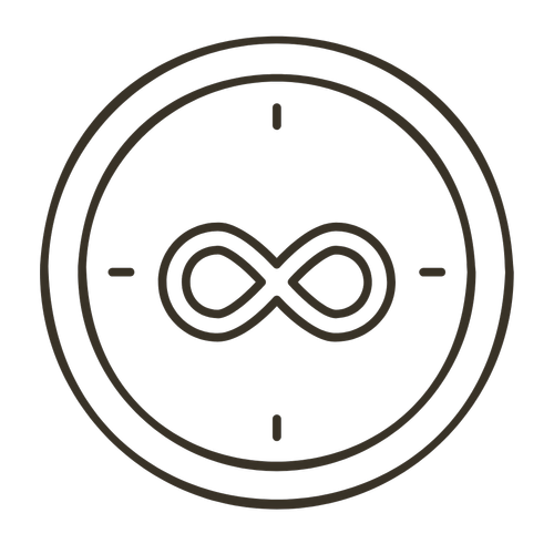 Circle with an infinity symbol in the center and four tick marks at cardinal points.