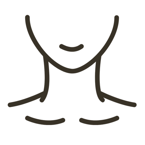 Minimalist line drawing of a person's lower face, neck, and shoulders.