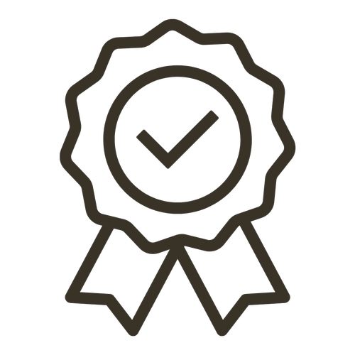 Outline of a badge with a checkmark symbolizing approval or quality.