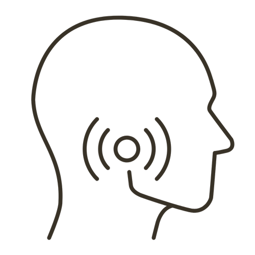Outline of a human head with signal waves signaling jaw or ear pain.