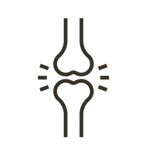Simple line drawing of a knee joint with impact or pain lines around it.