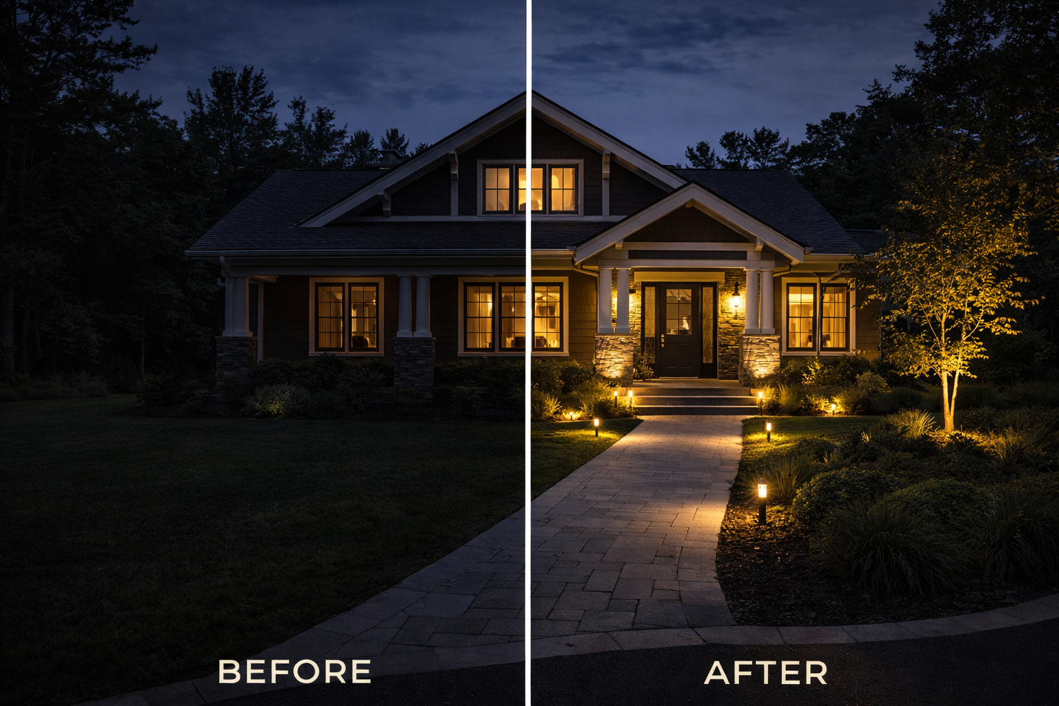 A utah home before and after landscape lighting