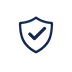 Blue shield outline with a checkmark inside symbolizing protection or security.