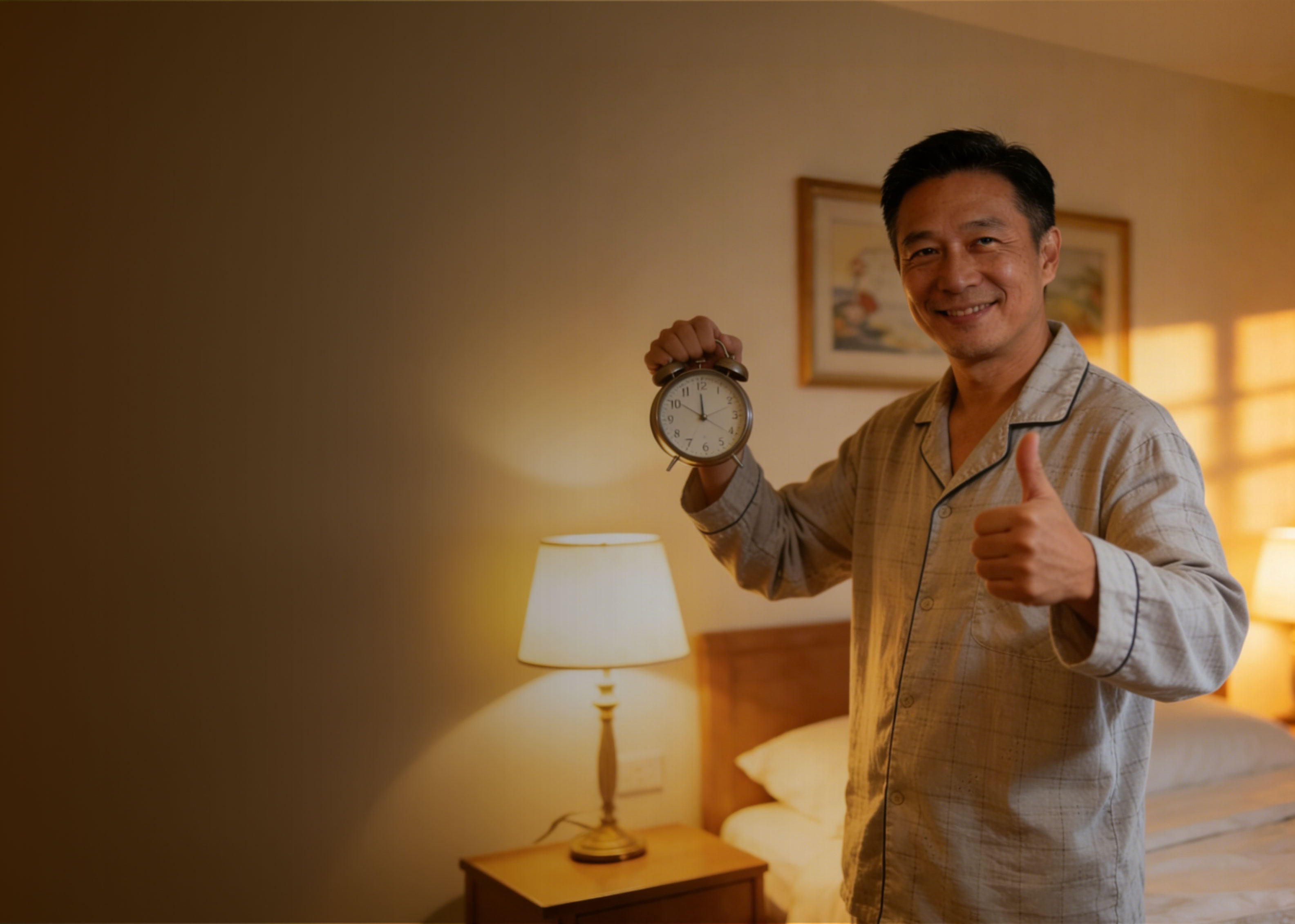 Man smiling while unpacking a small white box from a cardboard box in a warmly lit living room.