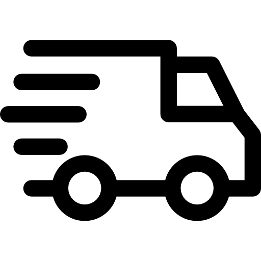 Icon of a delivery truck moving fast with motion lines behind it.