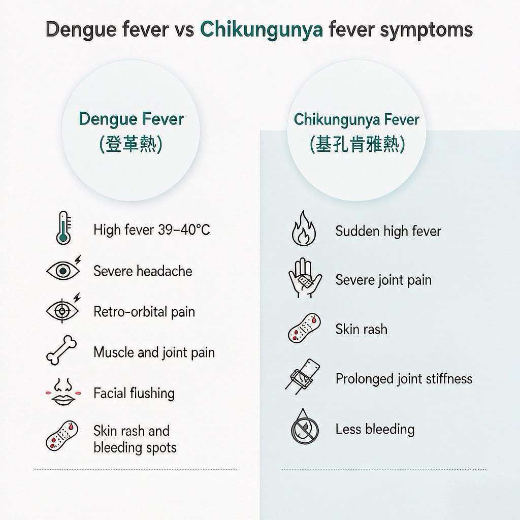 登革熱 vs 基孔肯雅熱 症狀對比