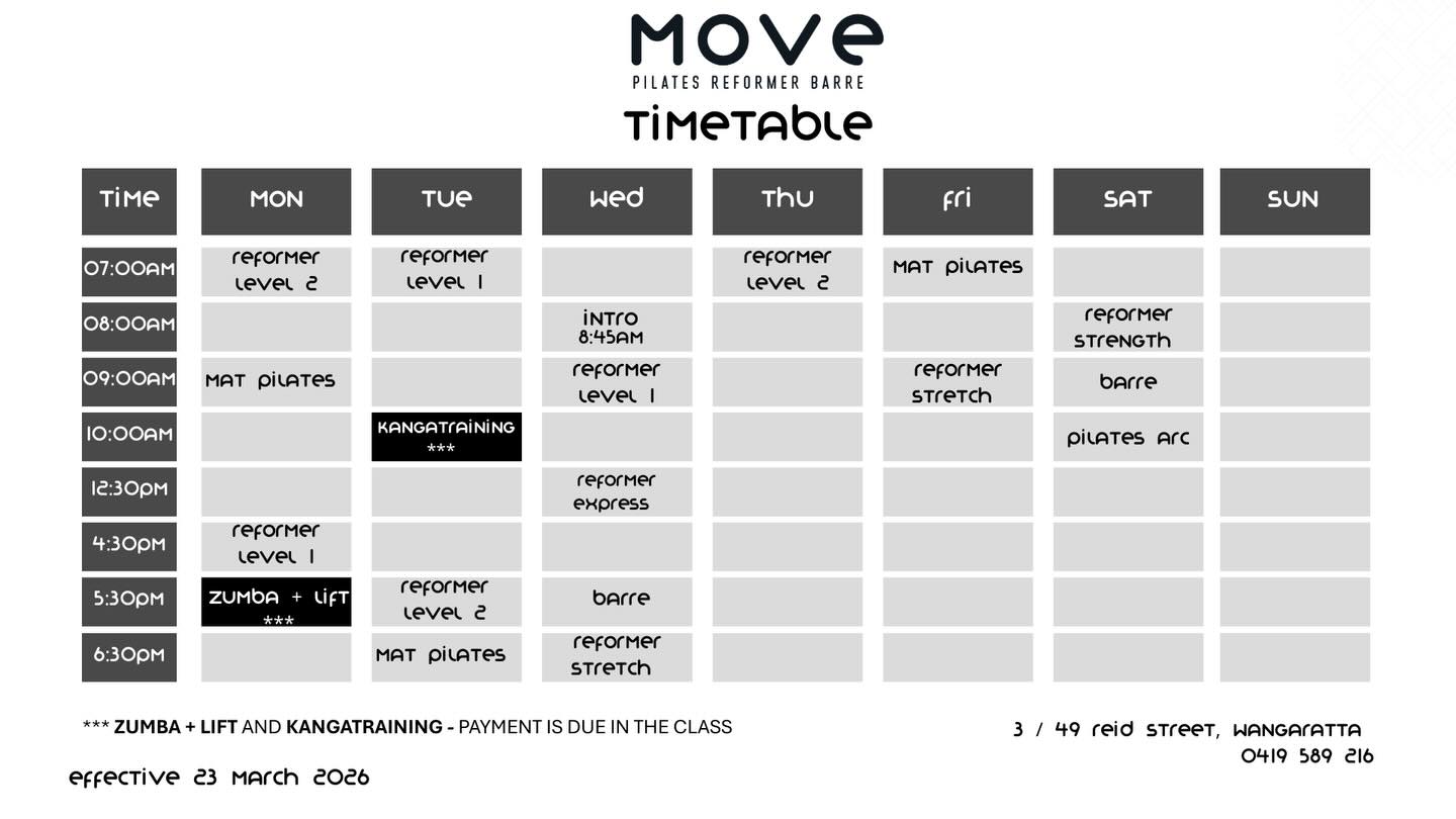 Move Pilates Timetable
