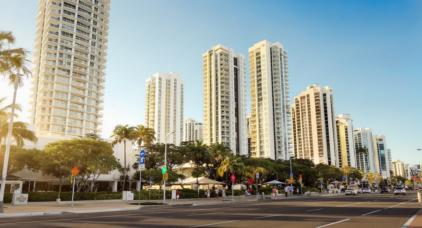Gold Coast beachfront high-rise apartment towers and residential development viewed from - Somerstone Property Group