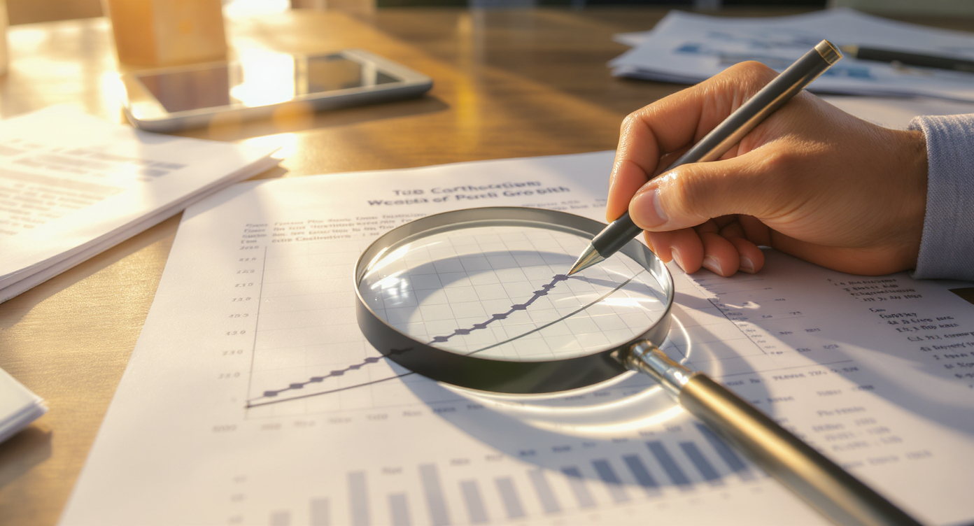 Hand drawing an upward-trending wealth accumulation curve on a printed property portfolio - Somerstone Property Group