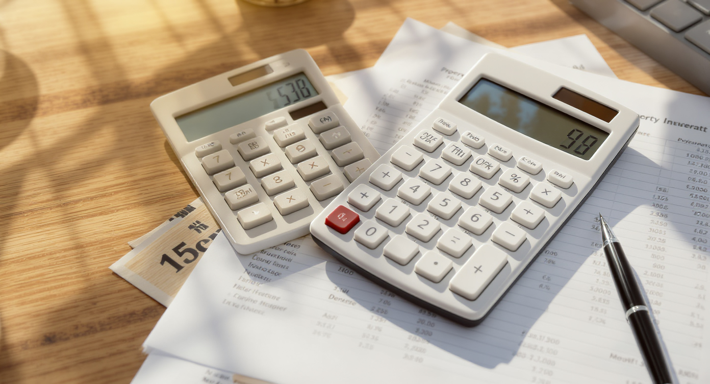 A calculator displaying a positive cashflow calculation result, positioned on top of a - Somerstone Property Group