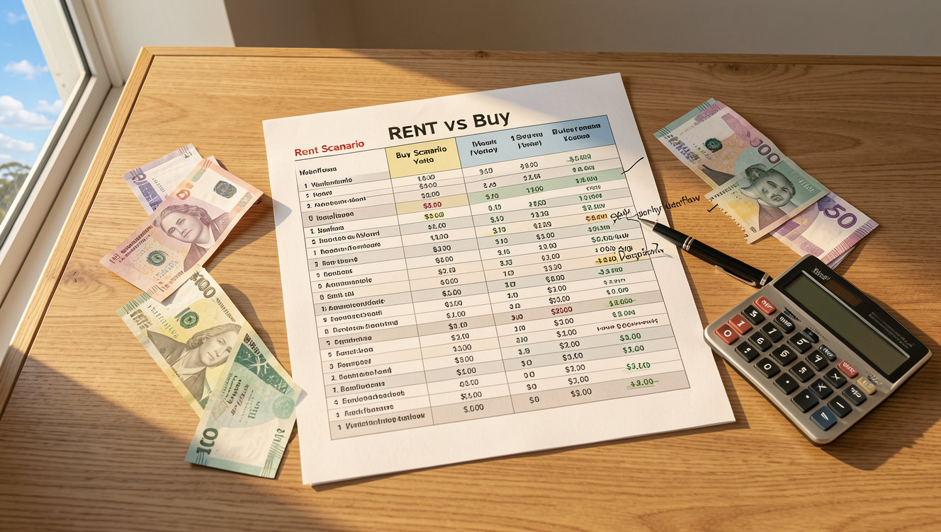 Rent vs Buy financial comparison spreadsheet with dual-scenario columns, calculator, and - Somerstone Property Group