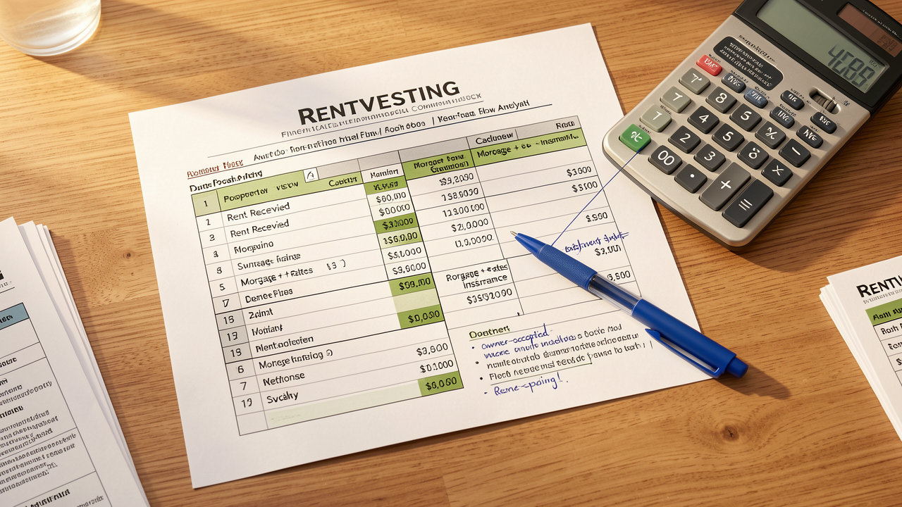 Rentvesting financial comparison spreadsheet with dual-property cash-flow analysis, - Somerstone Property Group