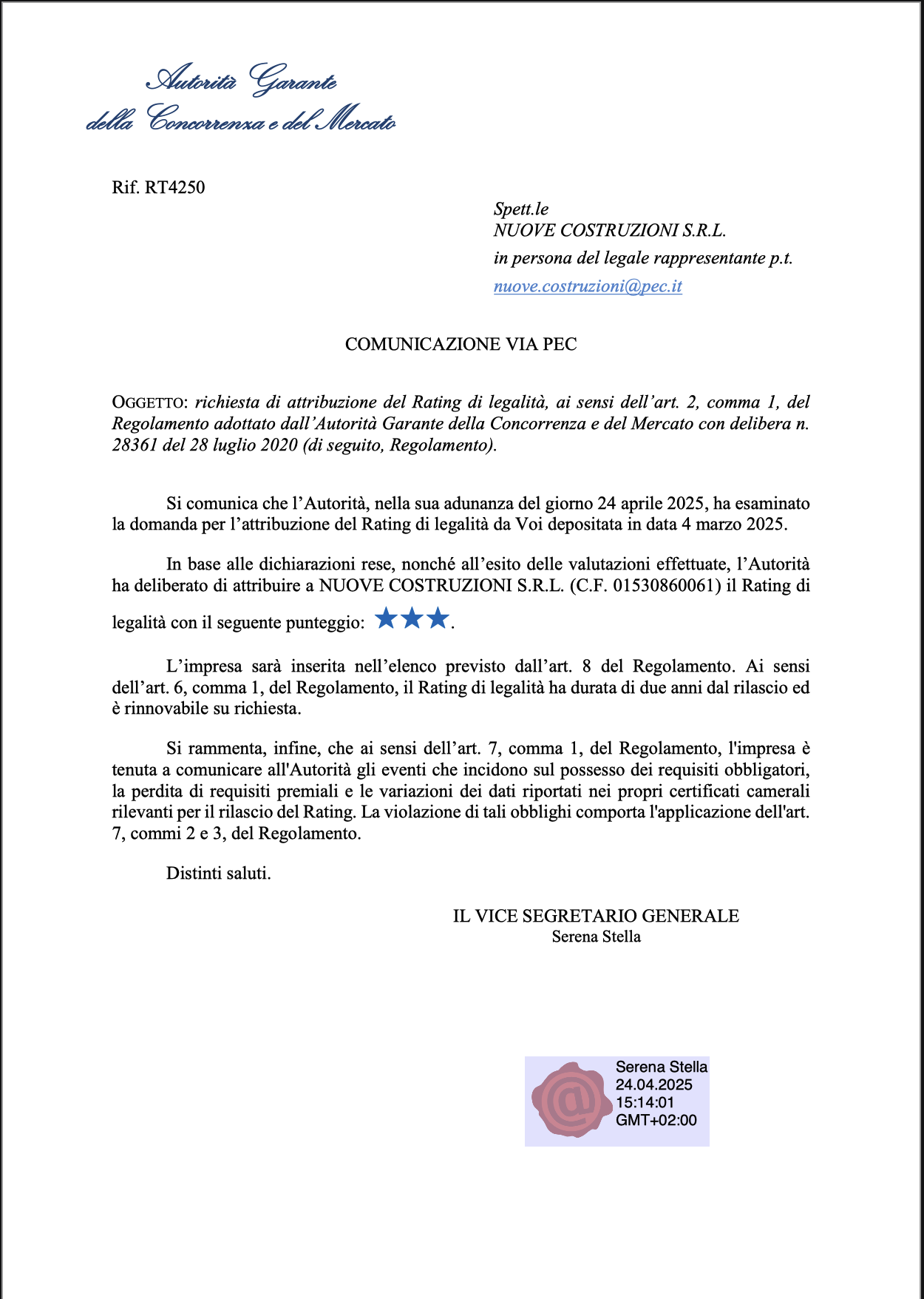 Attribuzione rating di legalità