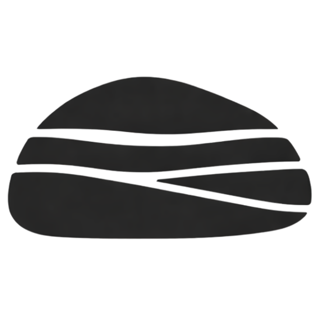 Minimalist black and white abstract design resembling a layered and sliced hamburger or sandwich.