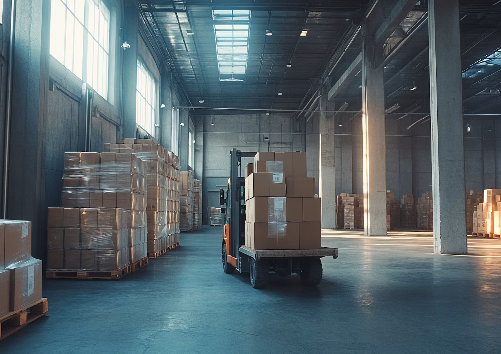 Forklift truck in a factory