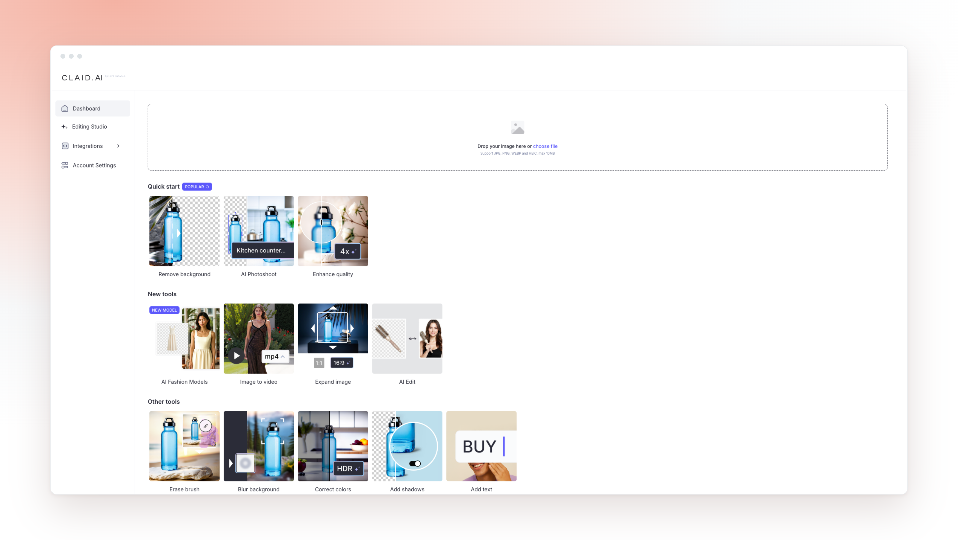 Claid AI tool dashboard
