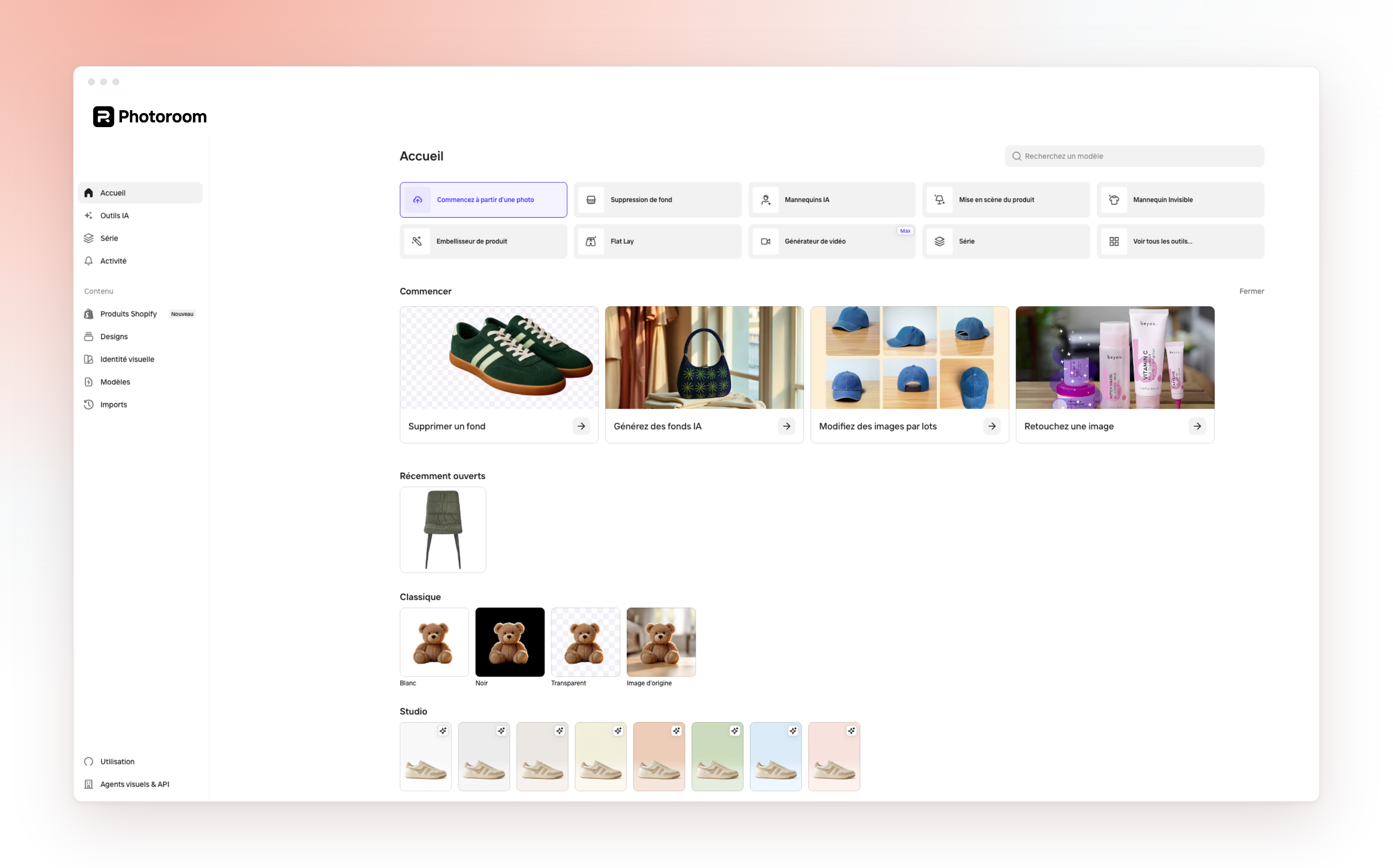 Photoroom tool dashboard