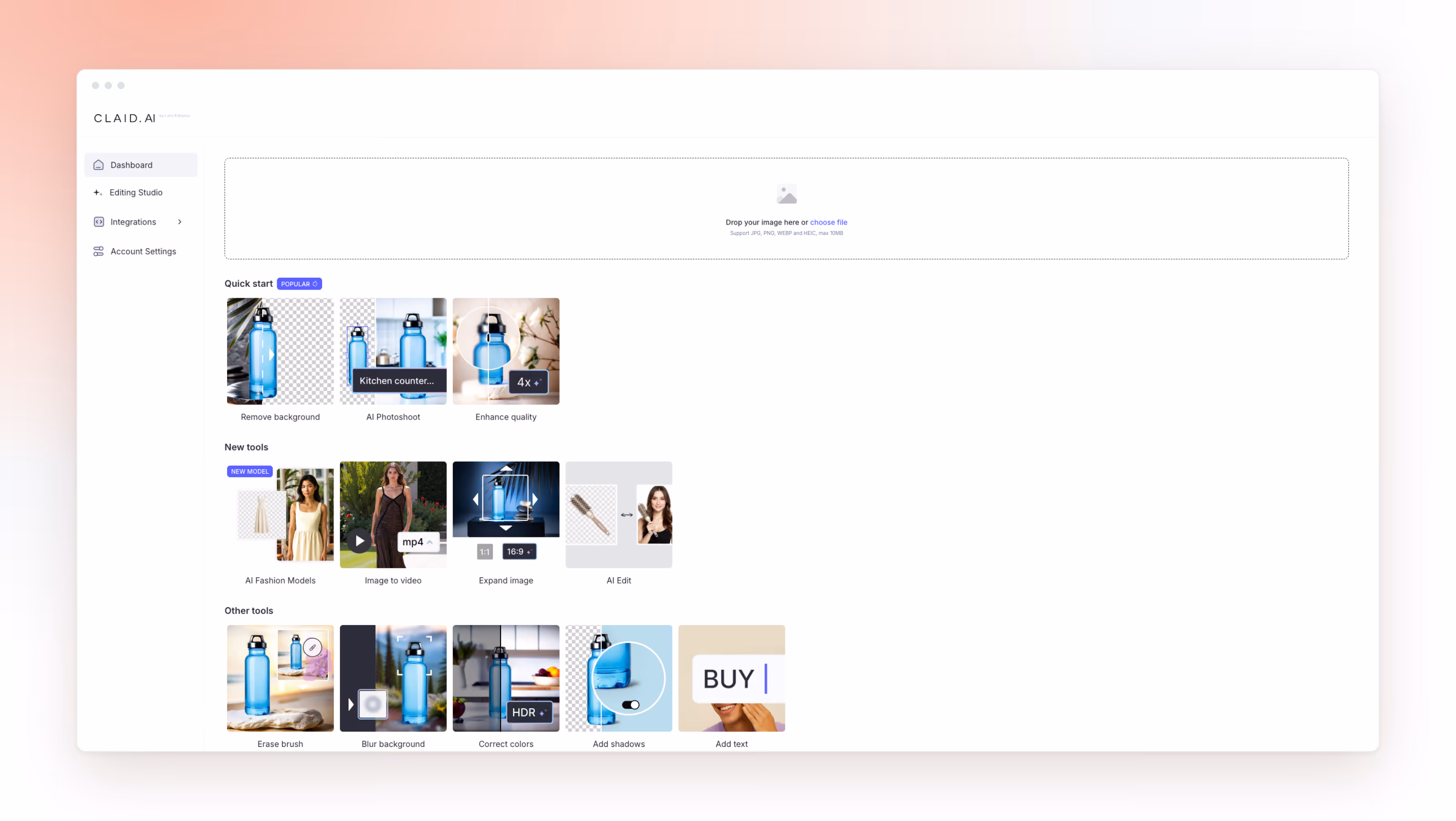 Claid AI tool dashboard