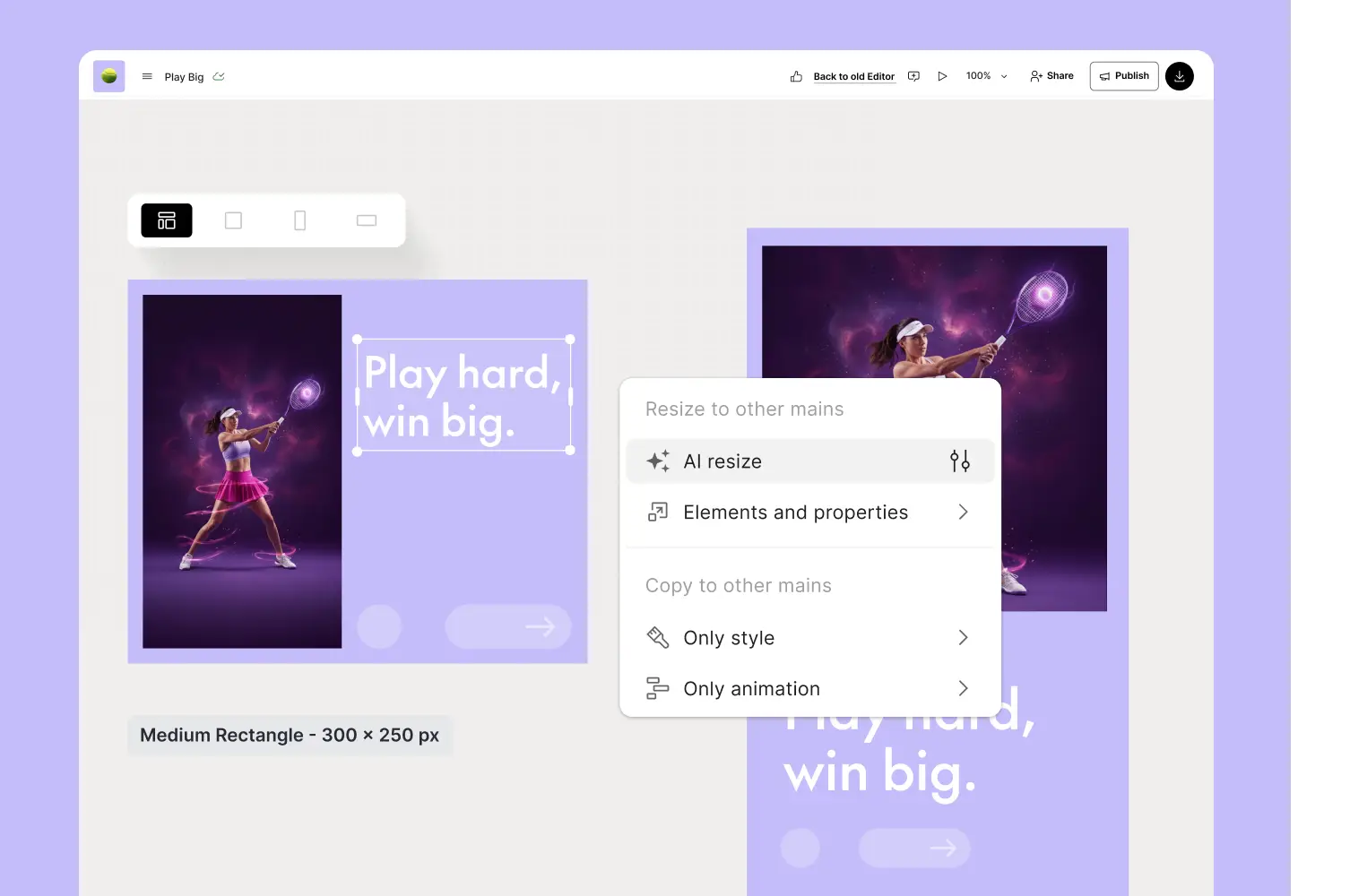 Creatopy (The Brief) ad design interface
