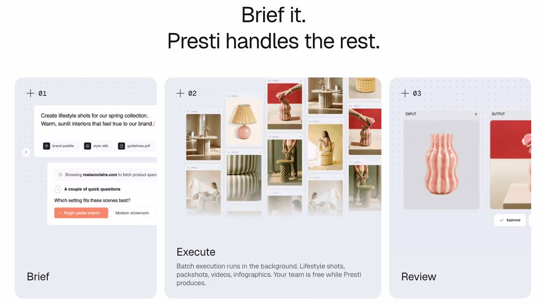 Presti app interface generating product visuals