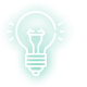 White light bulb icon with two circular arrows inside, surrounded by a green abstract paint splatter background.