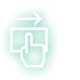 Icon of a hand with an extended finger tapping on a rectangular touchpad with an arrow pointing right above it.