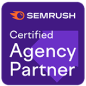 SEMrush Certified Agency Partner badge with purple background.