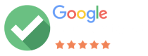 Google Guaranteed badge with green circle and white checkmark, five red stars below the text.