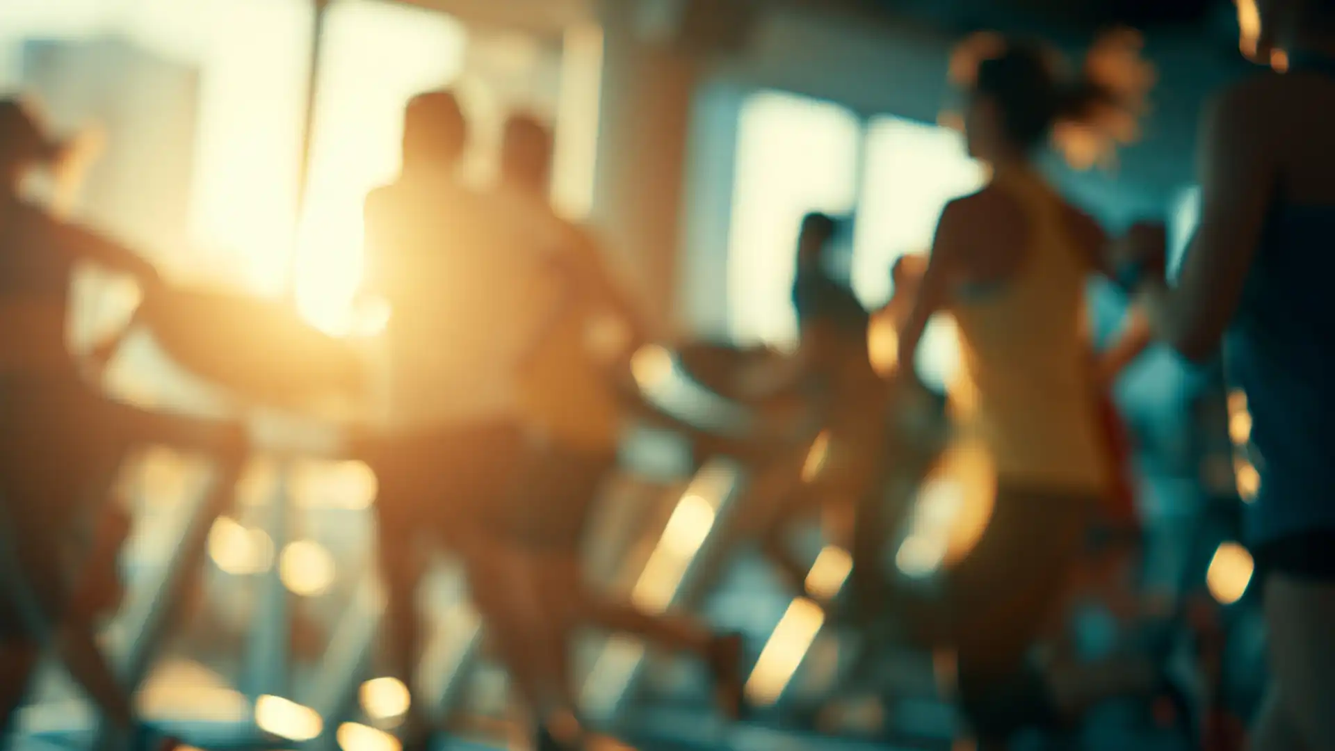 Team running on treadmills in an office gym