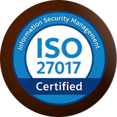 ISO 27017 Information Security Management Certified badge in blue and white.