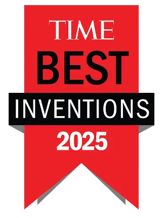 Red and black ribbon graphic with text TIME BEST INVENTIONS 2025.