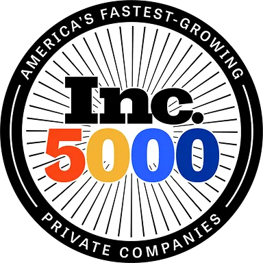 Logo of Inc. 5000 with text 'America's Fastest-Growing Private Companies' surrounding it.