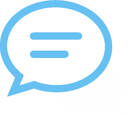 Icon depicting two comment bubbles, one blue with two lines in it and other white.