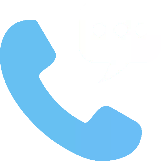Icon depicting a blue telephone and white comment cloud with three dots