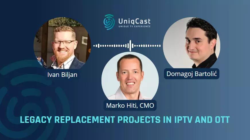 La imagen incluye los retratos de Ivan Biljan, Marko Hiti y Domagoj Bartolic, miembros del equipo de UniqCast.