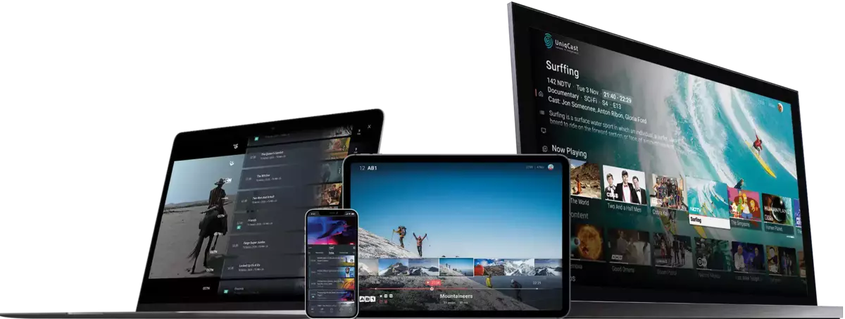Image showing UniqCast IPTV/OTT/DVB solution  on different devices