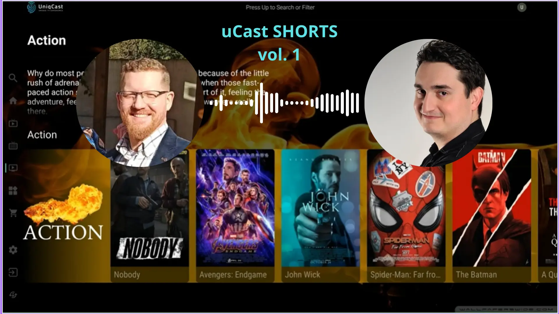 La imagen incluye los retratos de Ivan Biljan y Domagoj Bartolic, miembros del equipo de UniqCast, en la interfaz de usuario de la plataforma UniqCast.