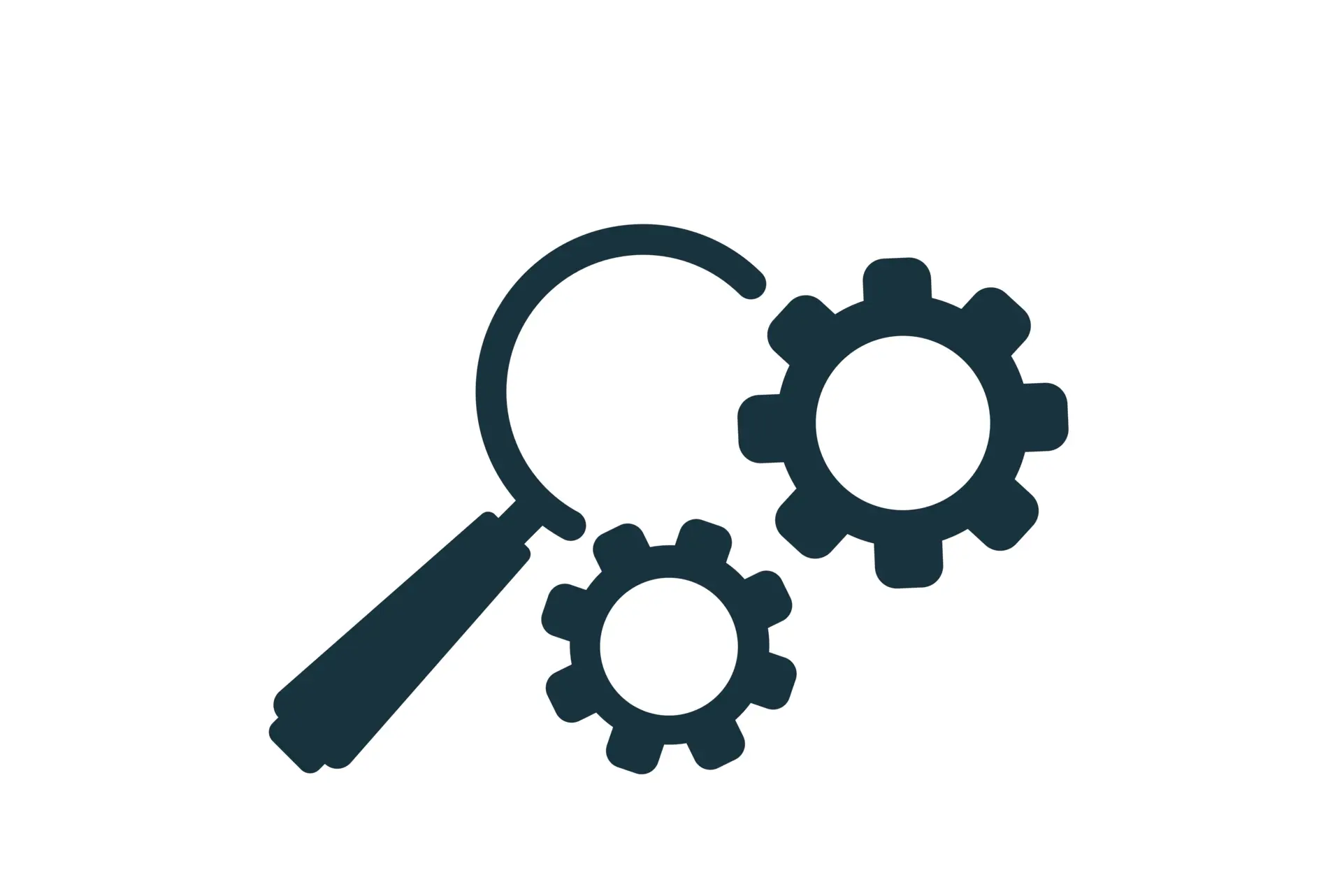 Una lupa examina dos engranajes, simbolizando las pruebas de rendimiento.