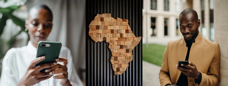 Un mapa de madera de África está montado en una pared.