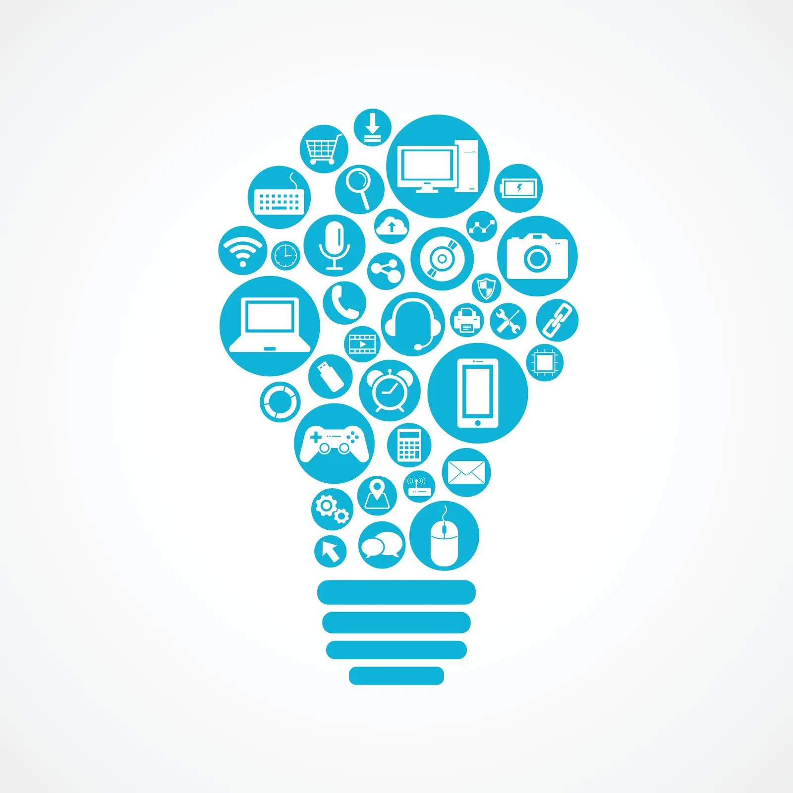 Iconos de dispositivos tecnológicos en forma de bombilla